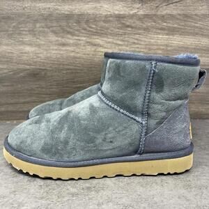 UGG Boots Womens Size 8 Classic Mini Short Blue Suede Fur Lined